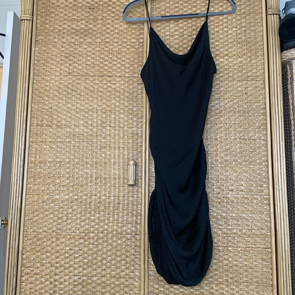 Intimately free people ruched black satin dress sz medium - Picture 1 of 5